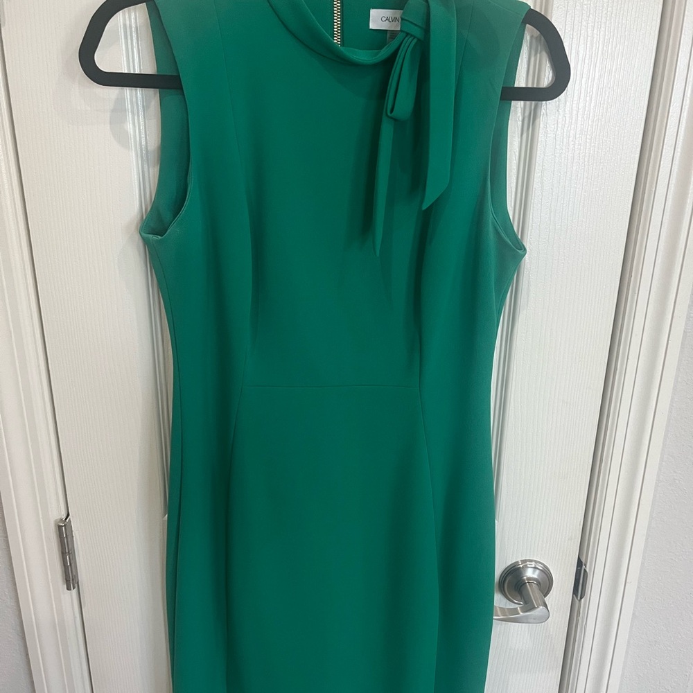 Calvin Klein Green Tie Front Sleeveless Sheath Midi Dress